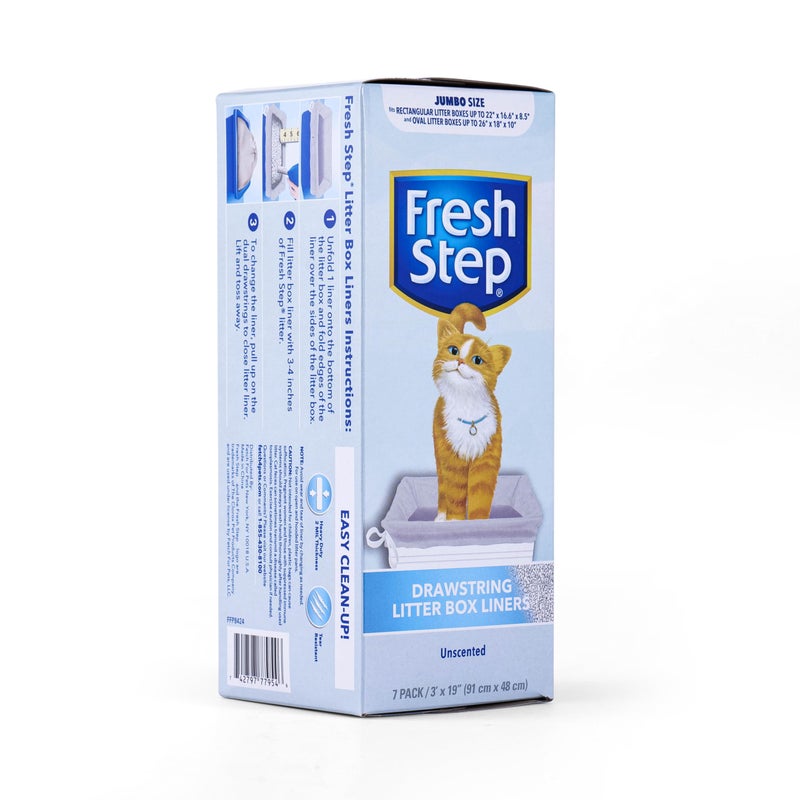 Fresh Step Drawstring Cat Litter Box Liners, Unscented - Kitty Litter Bags for Rectangle or Oval Large Litterboxes, Size Jumbo, 36" x 19" - 7 Count - Image 3